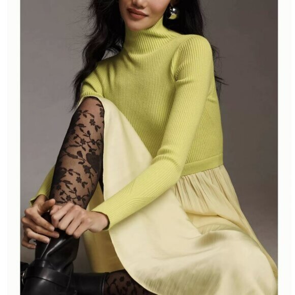 Anthropologie The Thea Twofer Sweater Dress Small Lime green - Picture 3 of 7